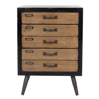 Cómoda Sol Estilo Industrial-Vintage Madera Pino Natural Negro, 38 Cm