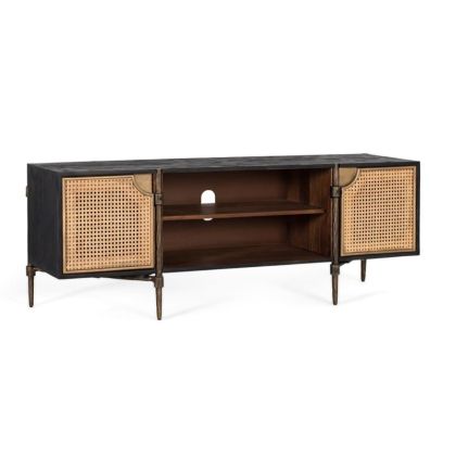 TV Stand Wood Rattan Iron 2 Doors, 150 Cm