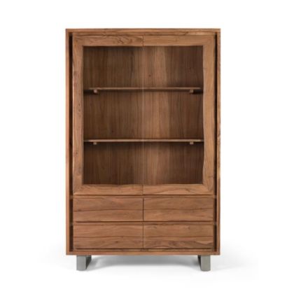 Vitrina Acacia Maciza 2 puertas Cristal 4 Cajones, 190 cm