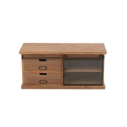 Glass Natural Wood TV Cabinet, 100 cm