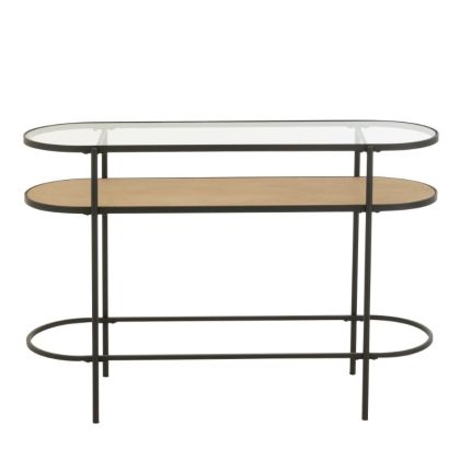 Oval Console Table Glass Metal Natural Black, 120 Cm