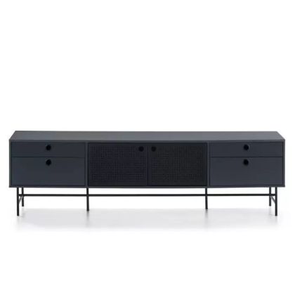 Mueble TV Estilo Moderno Diseño Punteado Metal Negro Azulado, 180 Cm