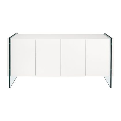 Aparador 4 Puertas Blanco Patas Cristal Templado, 170 cm
