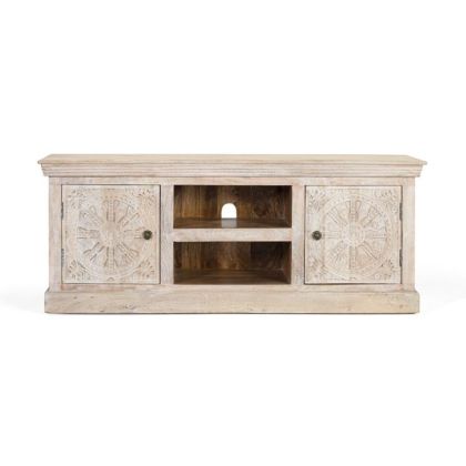 Mueble Tv Madera Tallada Arena 2 Puertas, 152 Cm