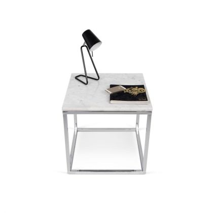 Mesa Auxiliar Mármol Jaspeado Soporte Metal Cromado, 50 Cm