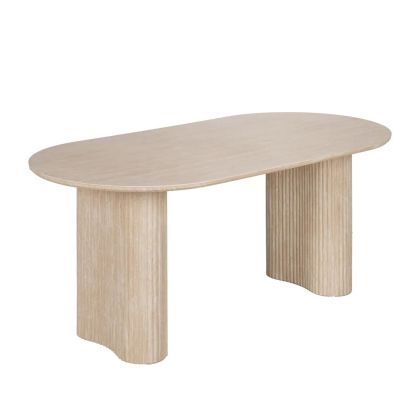 Mesa de comedor de diseño moderno con un sobre de piedra y patas de mdf beige.