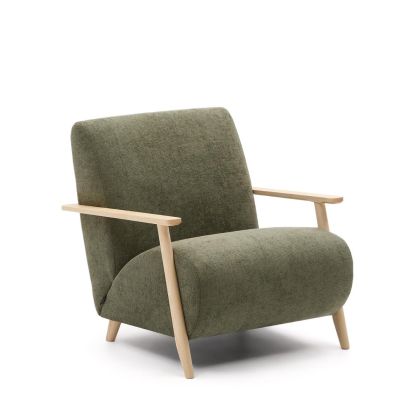 Chenille Armchair Ash Wood Natural Finish, 77 Cm