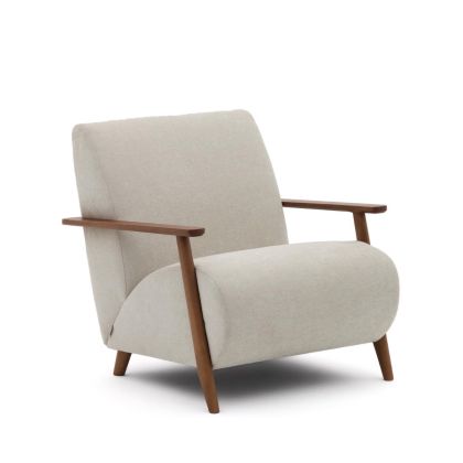 Chenille Solid Ash Wood Armchair Walnut Color, 77 Cm