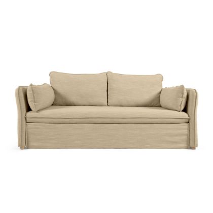 Sofá Cama Color Beige Patas Madera Natural, 210 Cm