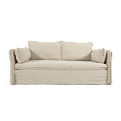 Sofá Cama Tejido Blanco Madera, 210 Cm