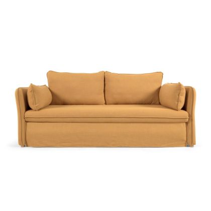 Sofá Cama Tejido Mostaza Madera Natural, 219 Cm