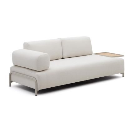 Sofá Compo 3 Plazas Chenilla Beige Bandeja Grande Acero Gris, 232 Cm
