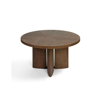 Mesa de comedor nórdica en madera de roble marrón con pata central.