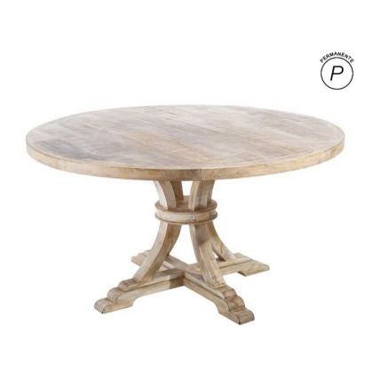 Round Pickled White Wood Dining Table, 150 Ø