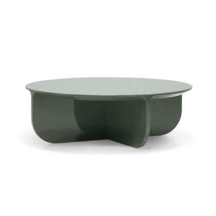 Mesa de centro moderna en fibra de vidrio lacado verde oliva.