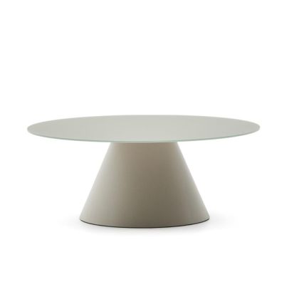 Light Grey Tempered Glass and Metal Coffee Table, Ø 80