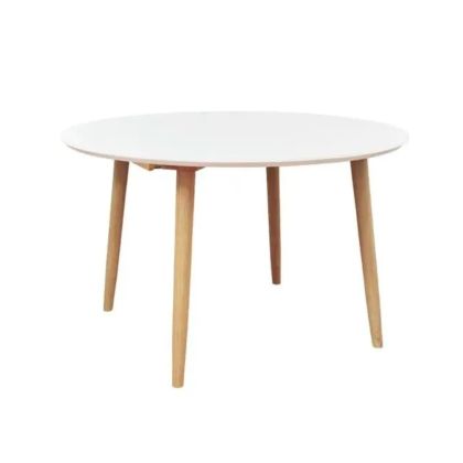 Extendable Dining Table White Solid Wood, 100 Ø