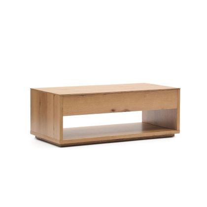 Mesa de centro nórdica en madera de roble natural con sobre elevable.