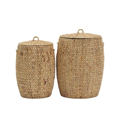 Juego de 2 cestas en jacinto de agua natural y hierro.