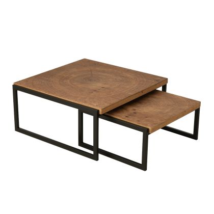 Set de 2 mesas de centro en madera mdf natural y metal negro.