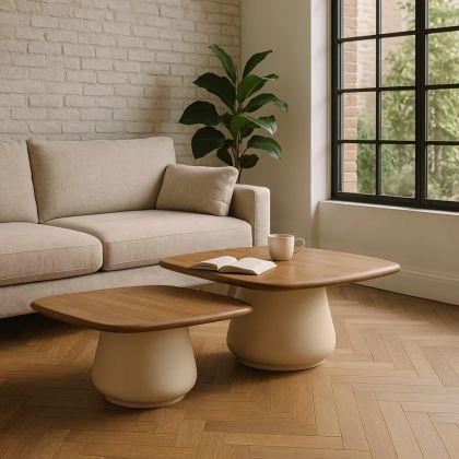 Set/2 mesa de centro sobre en madera de mango y base en hierro beige 90 cm