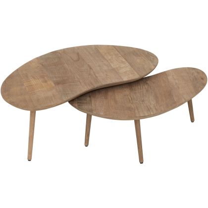 Set de 2 mesas de centro en madera de teca reciclada natural 