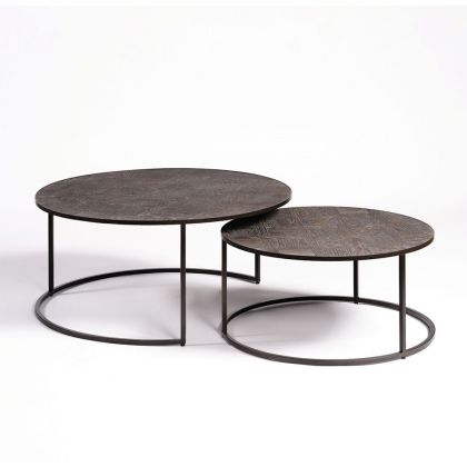 Set Mesas Centro Vintage Roble Gris Metal Negro, 90 Cm
