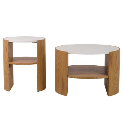 Set 2 Mesas Madera Vinilo Blanco, 60 Cm