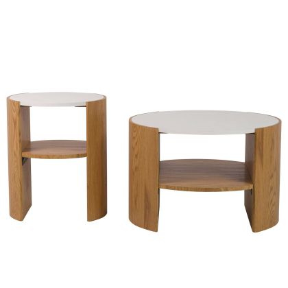 Set 2 Mesas Madera Vinilo Blanco, 60 Cm