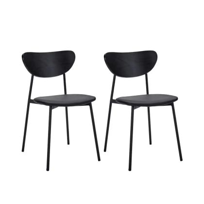 Set/2 Must Wood and Black Steel Chairs, 51.5
