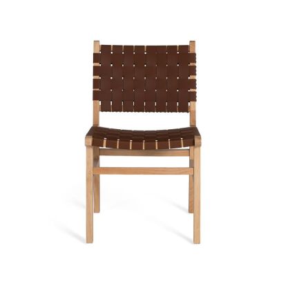 Set 2 Sillas Madera Natural Piel Marrón, 86 Cm