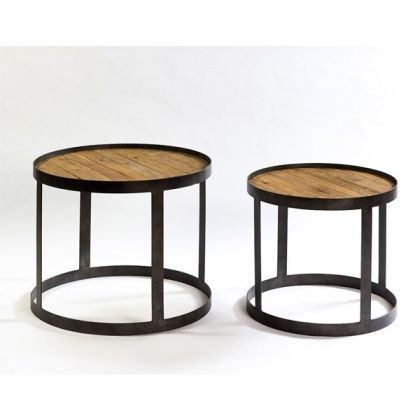2 Mesas auxiliar Industrial  Madera/Metal Salón, 60 Cm