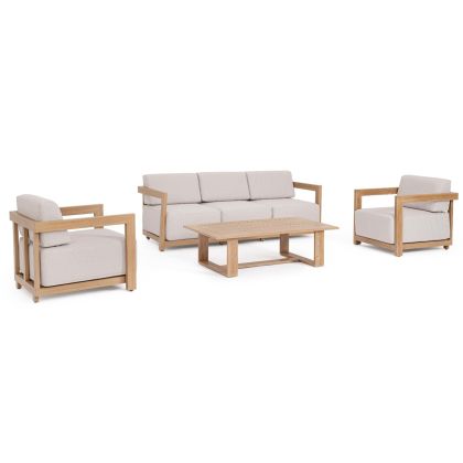 Sofa Set Coffee Table Beige Fabric Wood Effect Aluminum