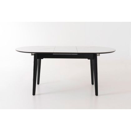Oval Extendable Table with White Porcelain Top and Black Metal, 140/180 Cm