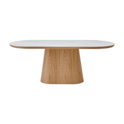 Mesa Comedor Tapa Ovalada Porcelánico Blanco Roble, 200 Cm