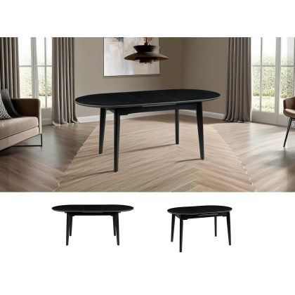 Mesa Extensible Ovalada Sobre Porcelánico Metal Negro, 140/180 Cm