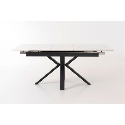 Rectangular Extendable Table White Porcelain Top Black Metal, 140/180 Cm