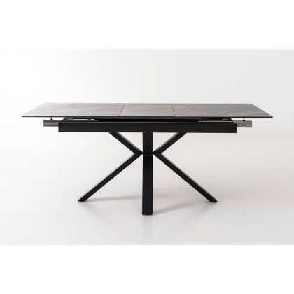 Rectangular Extendable Table with Porcelain Top Black Metal, 140/180 Cm