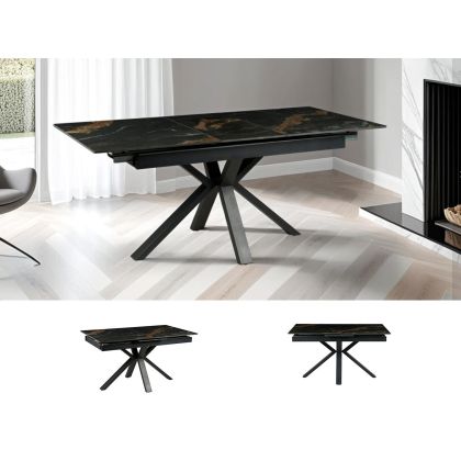 Mesa Extensible Rectangular Sobre Porcelánico Metal Negro, 140/180 Cm