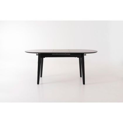 Oval Extendable Table with Porcelain Top and Black Metal, 140/180 Cm
