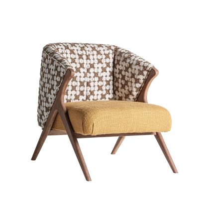 Dolving Armchair Ochre Fabric Brown Wood, 80 Cm