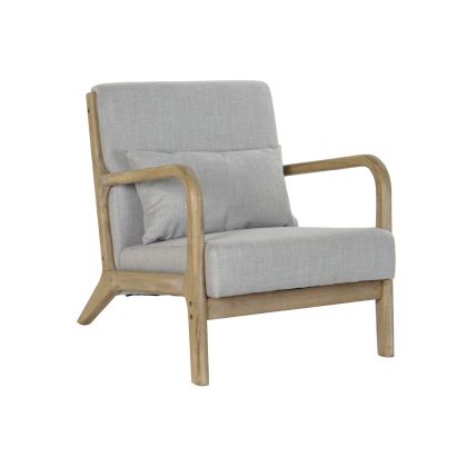 Sillón Vintage Madera Lino Gris Porche, 65 Cm