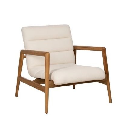 Sillón nórdico en madera de teca natural y tejido blanco.