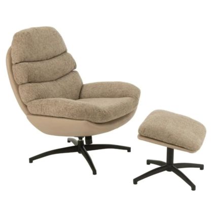 Sillón acolchado nórdico moderno contrachapado en tejido gris oscuro y base de metal negra.