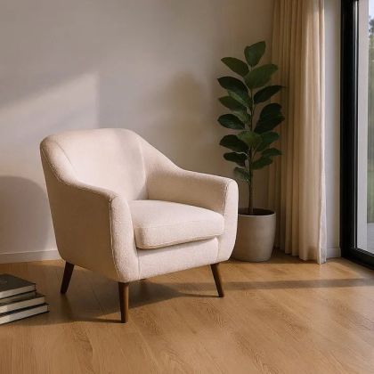 White Woven Armchair Wood, 74 X 68 X 76 Cm