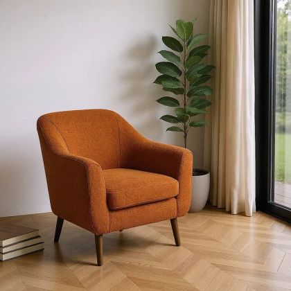 Terracotta Fabric Wood Armchair, 74 X 68 X 76 Cm
