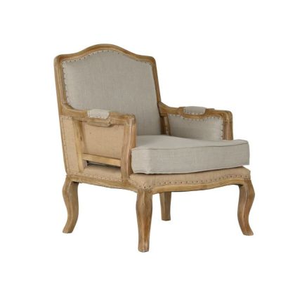 Upholstered Linen Mango Wood Carved Armchair, 72 Cm
