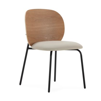 Silla en madera de fresno natural tapizado beige y estructura de metal negro 47 cm
