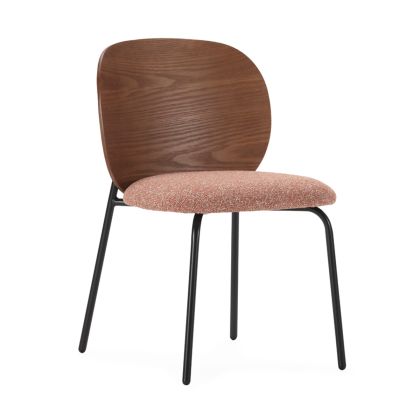 Silla en madera nogal tapizado color teja y estructura de metal negro 47 cm
