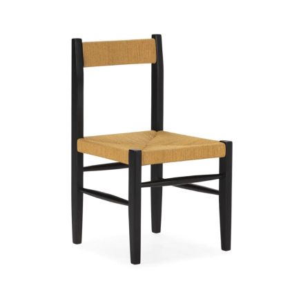 Silla en madera negra y fibra de hoja de banana natural.